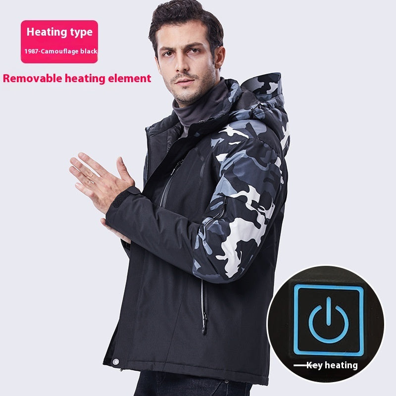 Outdoor Camouflage Heating Shell Jacket Smart USB Heating Cotton-padded Clothes